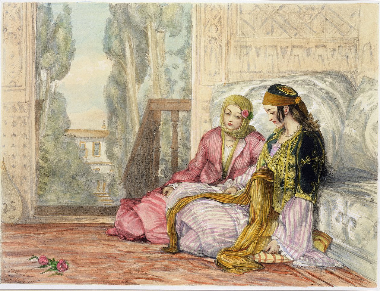 A hárem, 1. tábla a "Konstantinápoly illusztrációi"-ból, a művész metszete, 1837. alkotó: John Frederick Lewis