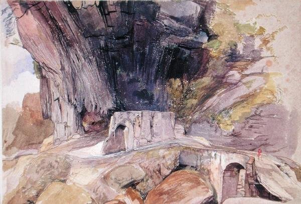 A hegyi hágó (toll és szürke tinta és akvarell papíron) alkotó: John Frederick Lewis
