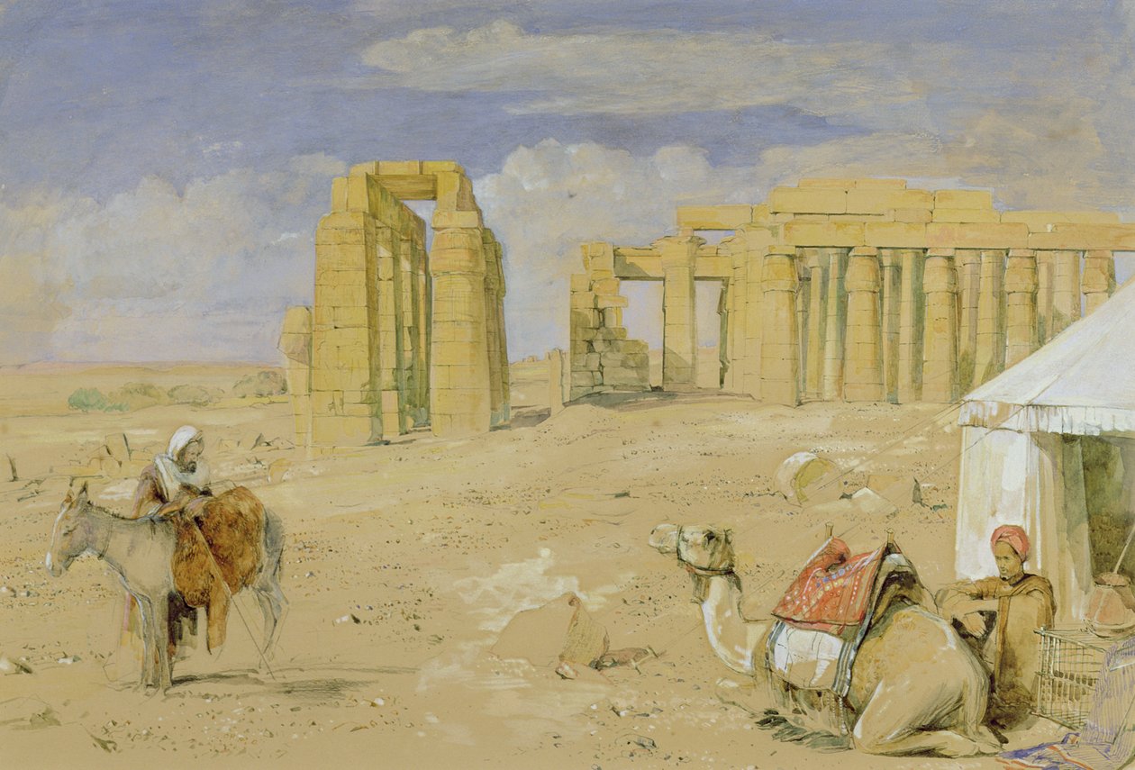 A thébai Ramesseum, 1850 körül (akvarell, gouache, szén és kréta papíron) alkotó: John Frederick Lewis
