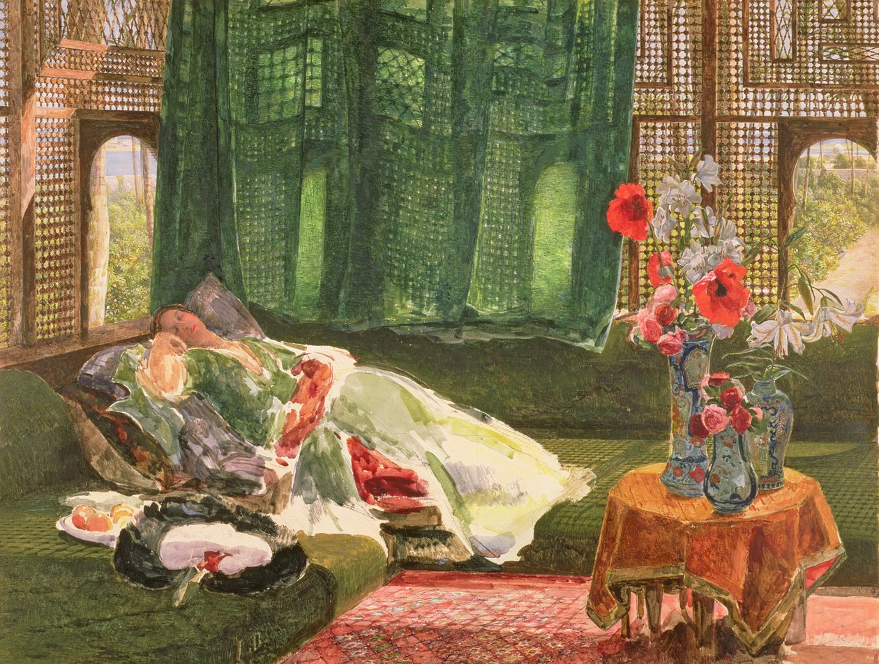 A szieszta, 1876 körül (WC és gouache grafiton) alkotó: John Frederick Lewis