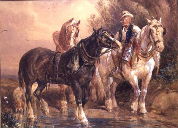 Fiú és szekér lovak alkotó: John Frederick Tayler