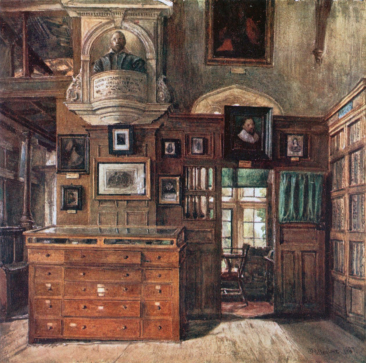 "Tanulmány" a Bodleian Könyvtárban (színes lithó) alkotó: John Fulleylove