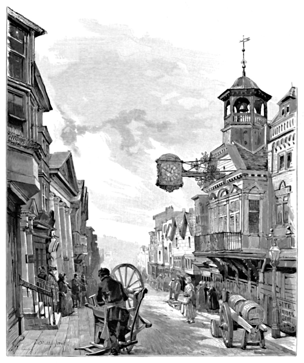 Guildford: High Street, a városházával, 1886 alkotó: John Fulleylove