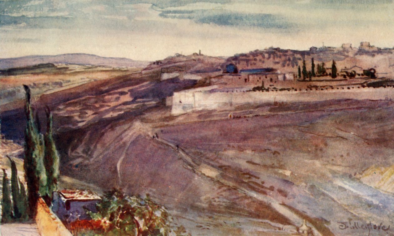 Jeruzsálem az Olajfák hegyének hagyományos helyéről, ahol Krisztus sírt a város felett, 1902. alkotó: John Fulleylove