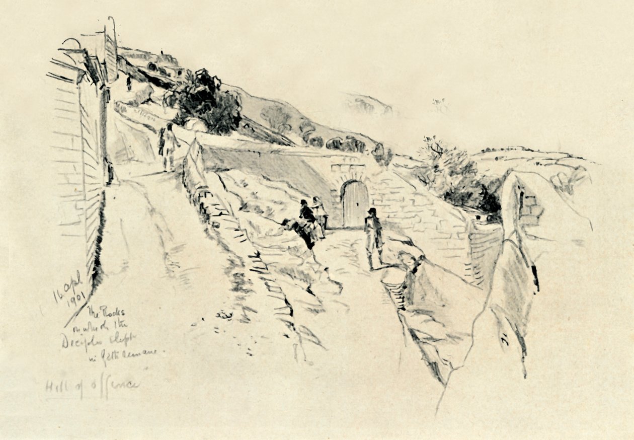 Az Olajfák hegyén, ahol a tanítványok aludtak az agónia alatt a kertben, 1902. alkotó: John Fulleylove