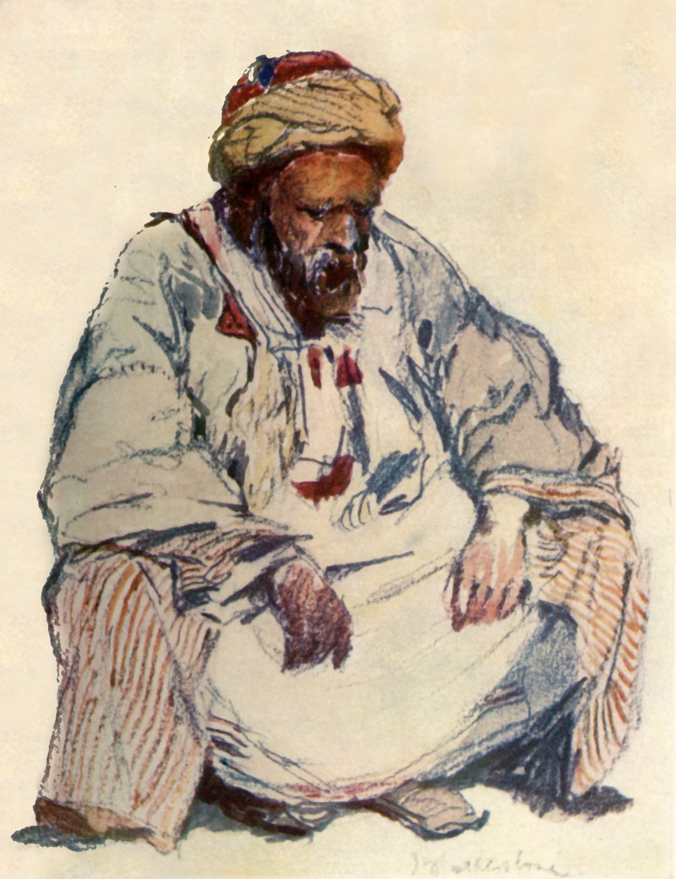 Ülő szír juhász figura báránybőr kabátban, 1902. alkotó: John Fulleylove
