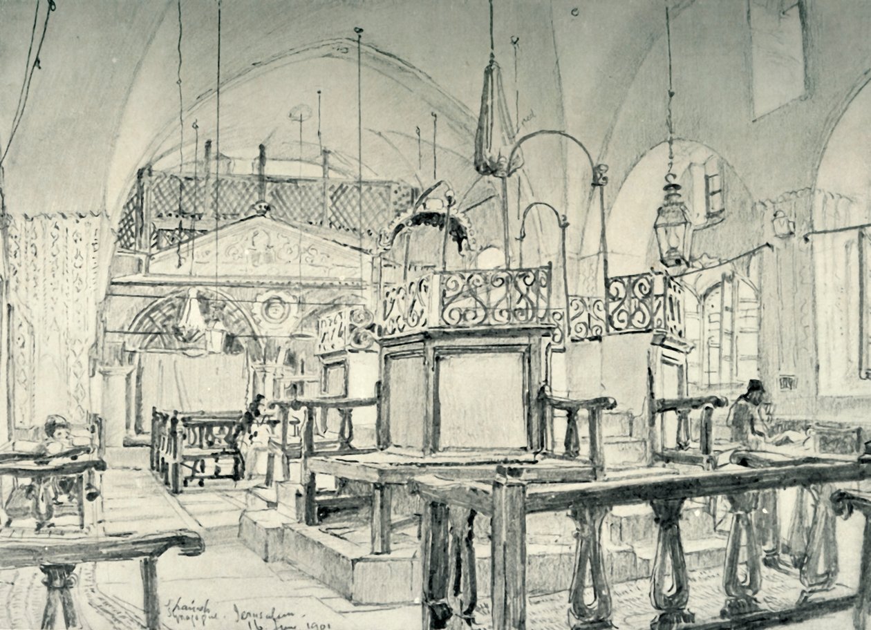 Spanyol zsinagóga Jeruzsálemben – belső tér, 1902. alkotó: John Fulleylove