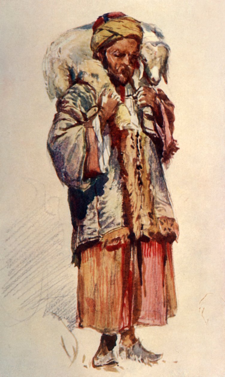 Abu Mustapha szír juhász bárányt cipel a vállán, 1902. alkotó: John Fulleylove