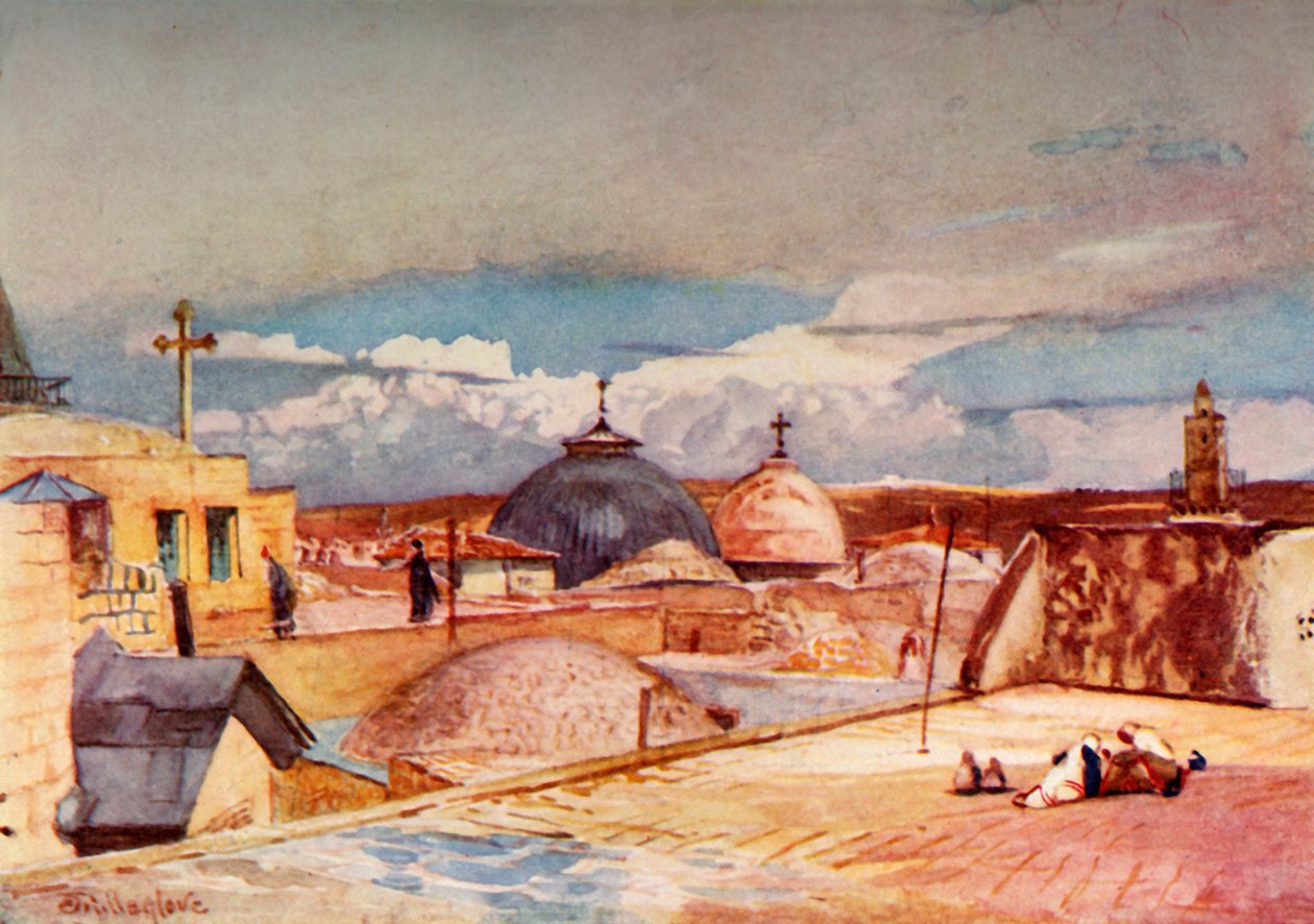 A Szent Sír kupolái egy ház tetejéről a Sion-hegyen, 1902. alkotó: John Fulleylove