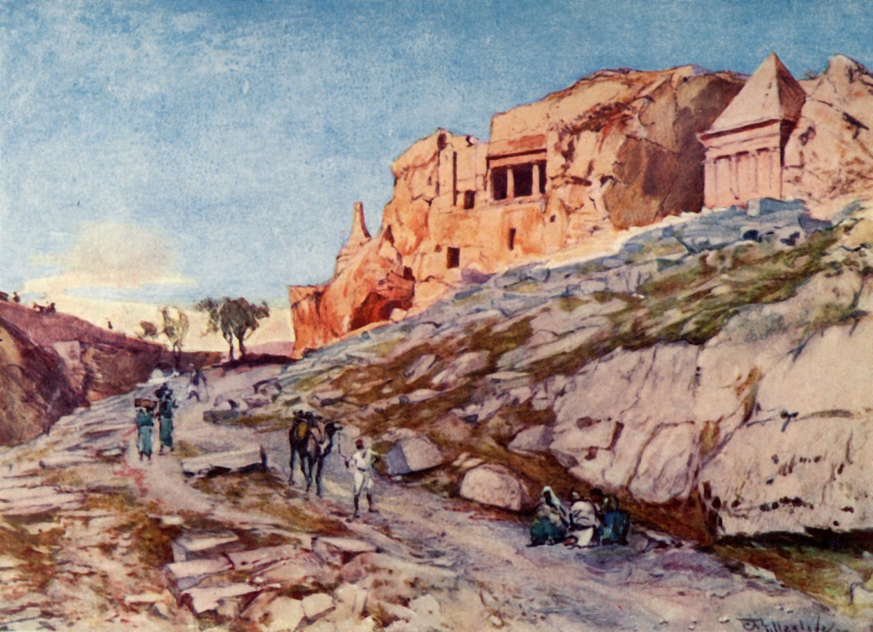 Josafát völgyének sziklába vágott sírjai, 1902. alkotó: John Fulleylove