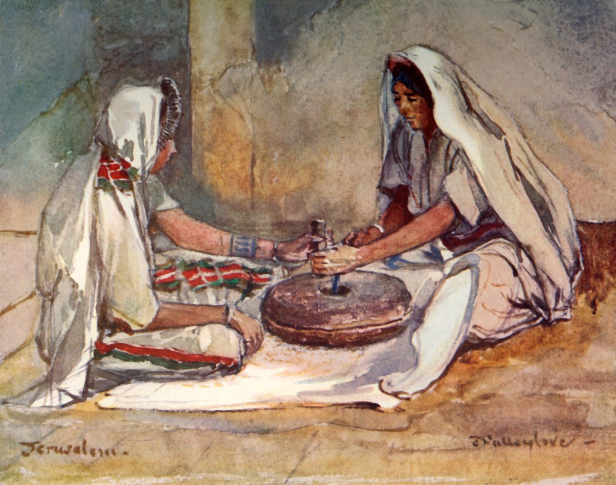 Két nő köszörül a kézi malomban, 1902. alkotó: John Fulleylove