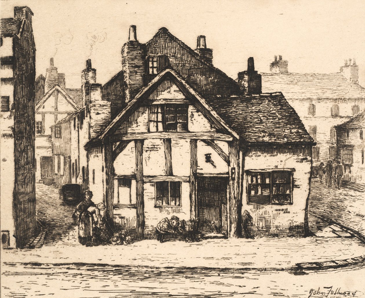 Old House, Salop Street, Wolverhampton, a "Remnants of Old Wolverhampton, Vol. 1" című, 1880-ban megjelent kiadványból. alkotó: John Fullwood