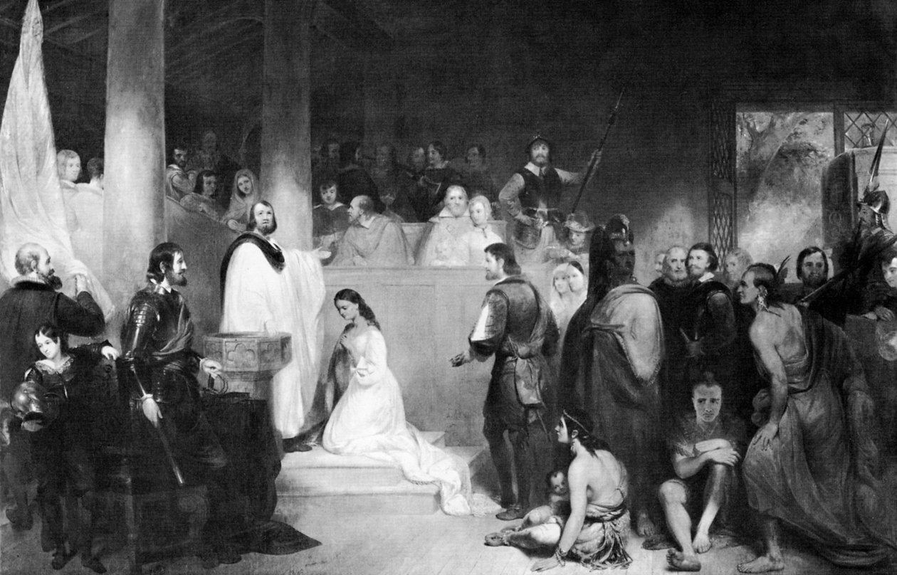 Pocahontas megkeresztelkedése Jamestownban, Virginia államban, 1613, 1840 alkotó: John Gadsby Chapman