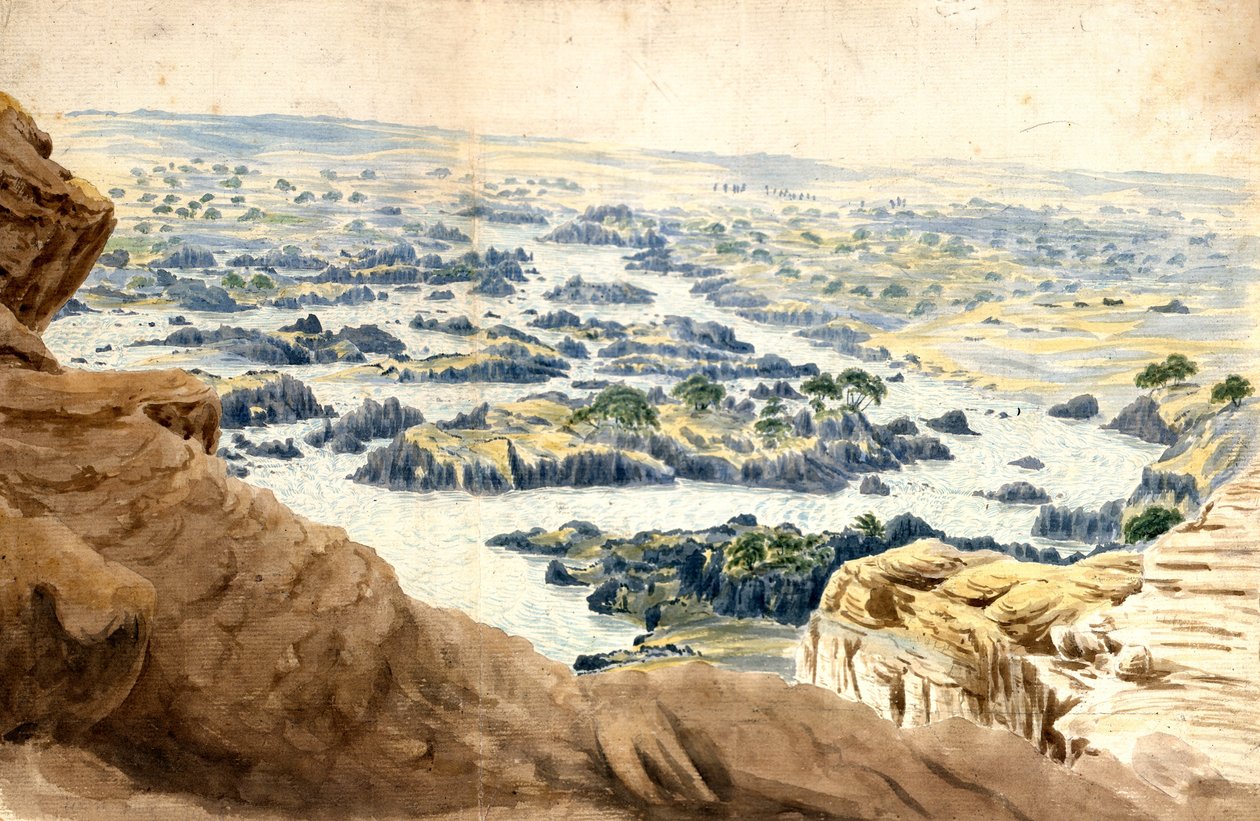 A Nílus a második kataraktusnál. John Gardner Wilkinson (1797-1875) brit utazó és régész, "a brit egyiptológia atyja" akvarellje. alkotó: John Gardner Wilkinson