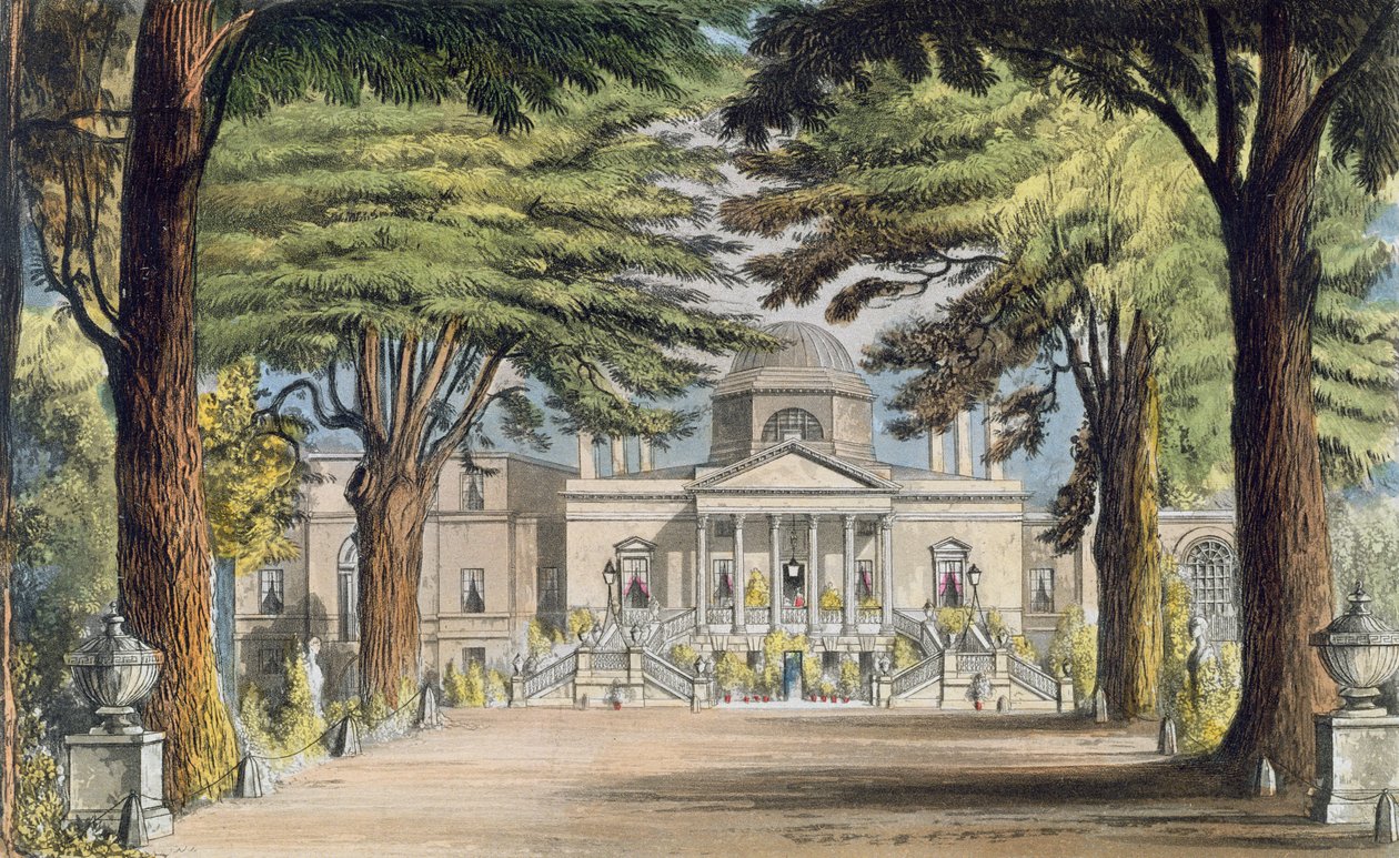 A Chiswick-ház fő homlokzata, R. Ackermann (1764-1834) „Művészetek tárháza”, 1823-ban megjelent (színes metszet) alkotó: John Gendall
