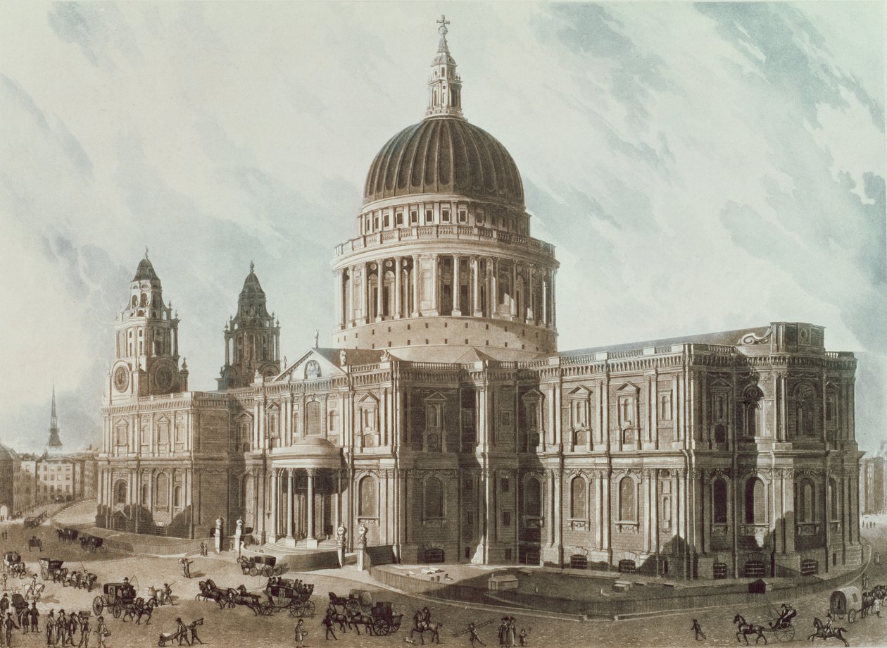 A Szent Pál-székesegyház délkeleti képe, Daniel Havell (1785-1826) metszete, kocsma. 1818, Ackermann