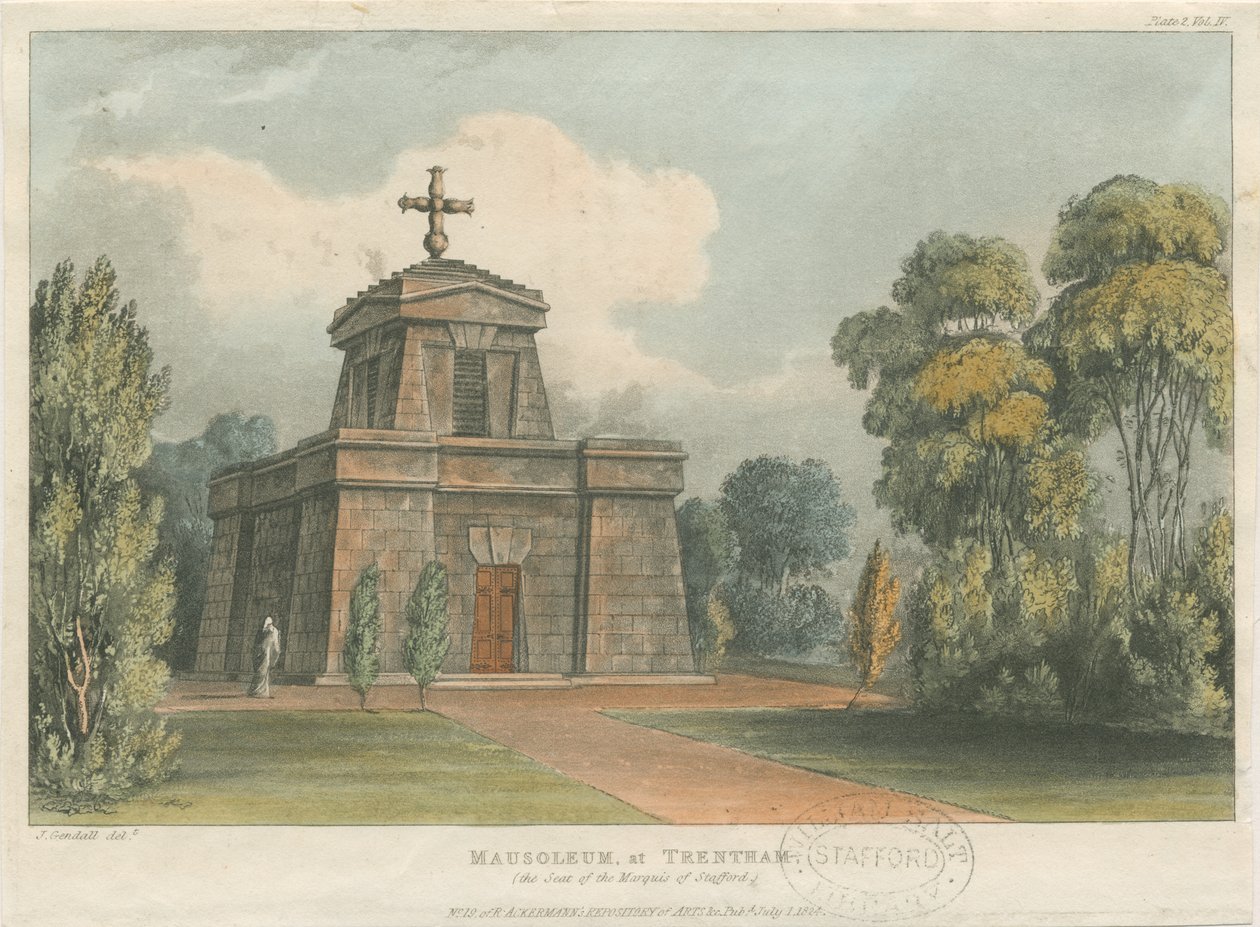 Trentham – A mauzóleum: színes litográfia, nd [c 1824] alkotó: John Gendall