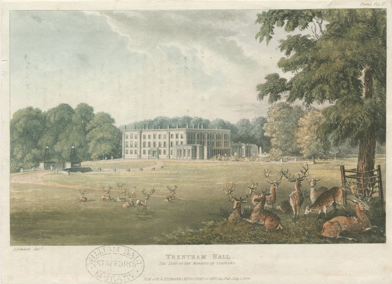 Trentham Hall: színes litográfia, nd [c 1824] (nyomtatás) alkotó: John Gendall