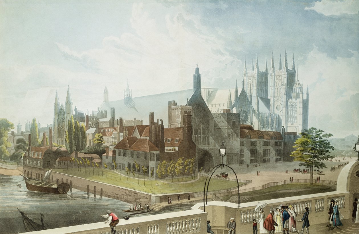 Westminster Hall és Abbey, metszett Daniel Havell (1785-1826), kiadó: Rudolph Ackermann (1764-1834) 1819 (színes akvatinta) alkotó: John Gendall