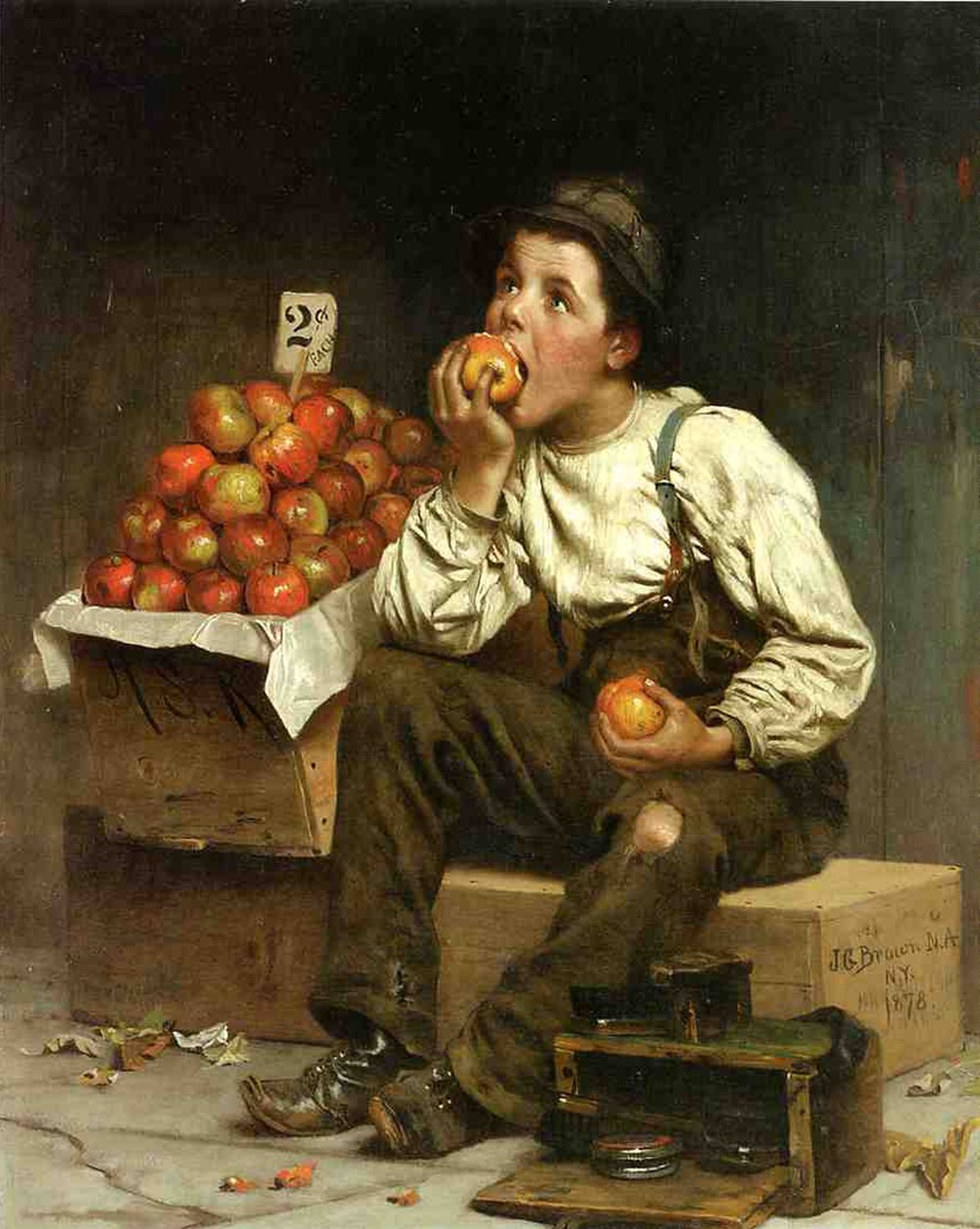 Egy almát evő fiú, 1878 alkotó: John George Brown