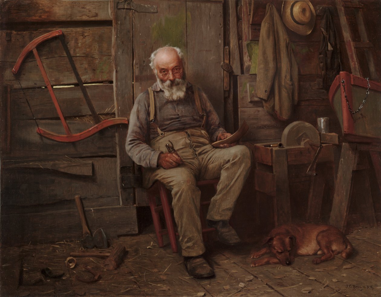 Hajóépítő, 1904 körül (olaj, vászon) alkotó: John George Brown