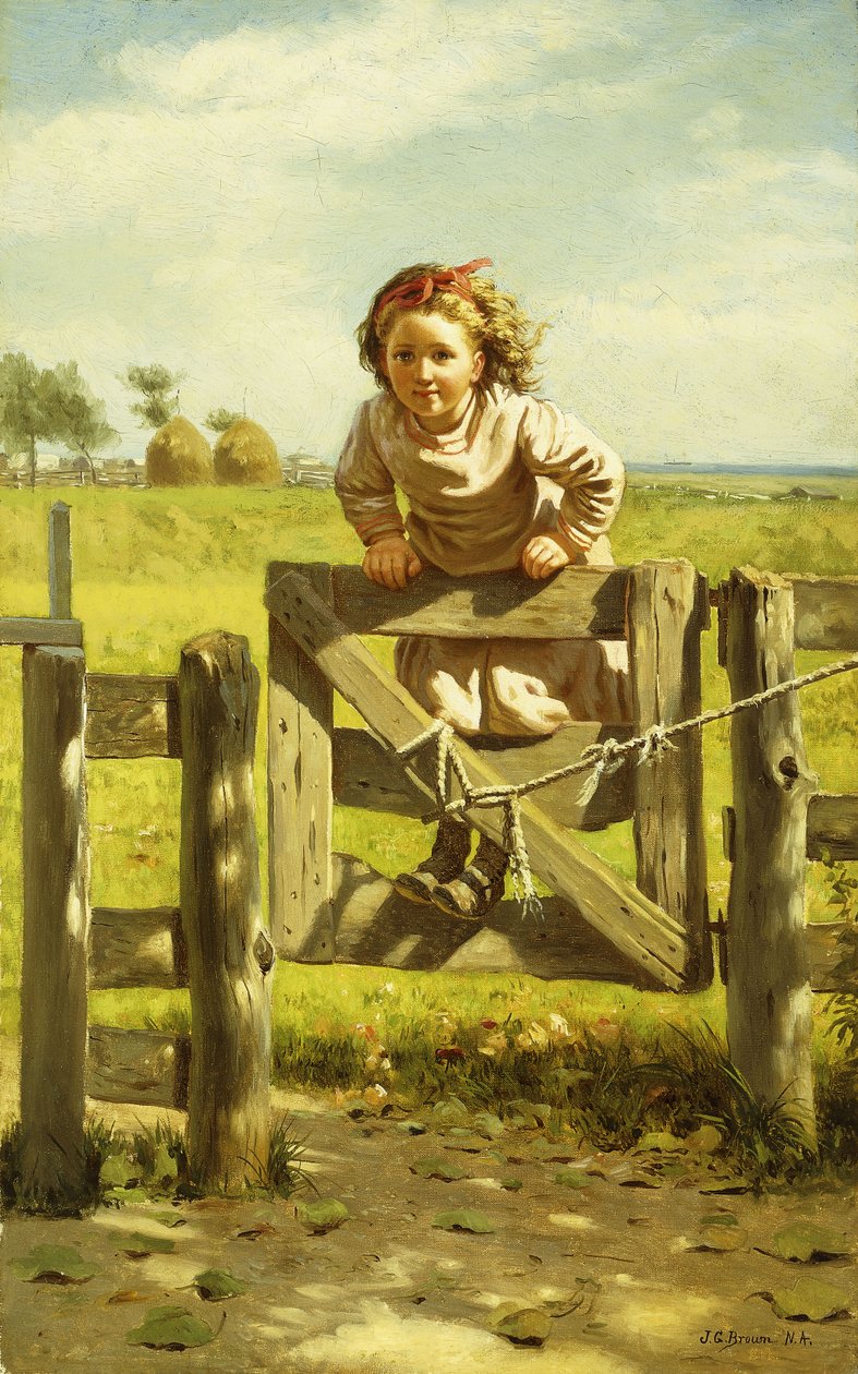 Fiatal lány himbálózik a kapun, alkotó: John George Brown