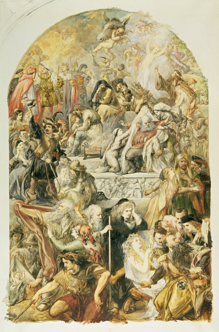 Shakespeare karaktereinek apoteózisa, 1871 (Wc és testszín grafit felett, falra szerelt papíron) alkotó: John Gilbert