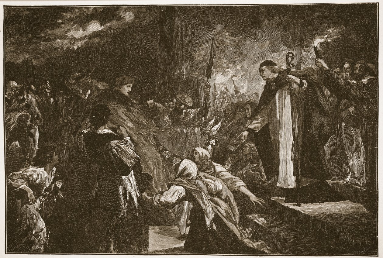 Wolsey bíboros a Leicesteri apátságban, illusztráció a „The Church of England: A History for the People” című könyvéből, H.D.M. Spence-Jones, kocsma. 1910 körül (szépia fotó) alkotó: John Gilbert