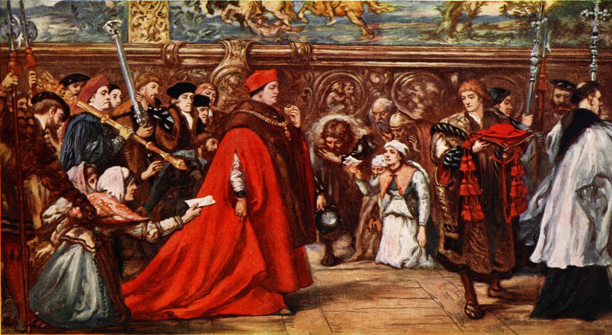 Wolsey bíboros úton a Westminster Hall felé, illusztráció a „Hutchinson története a brit nemzetről”, 1923 körül alkotó: John Gilbert