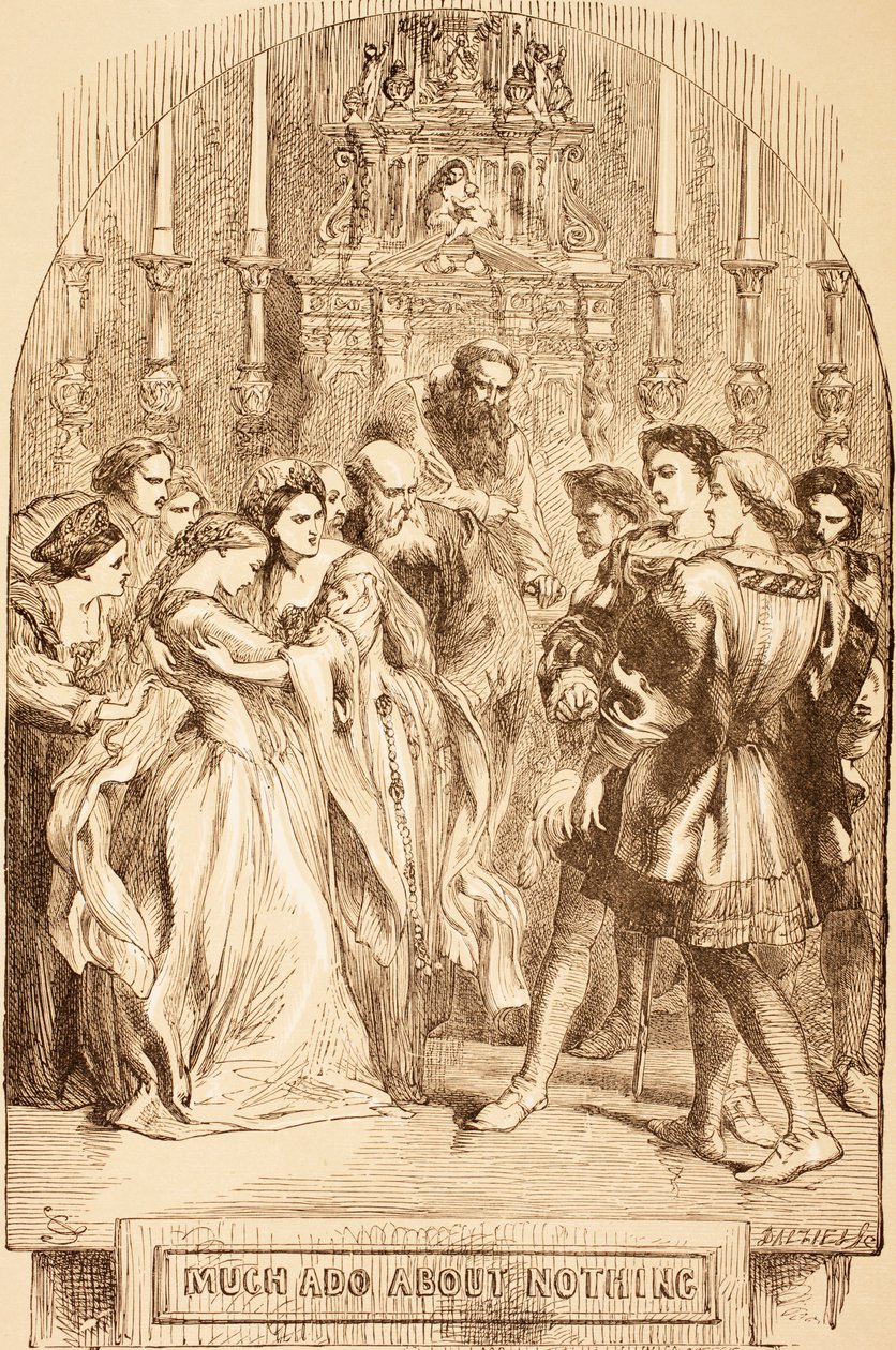 Illusztráció a sok lázadásért a semmiért, a The Illustrated Library Shakespeare-ből, 1890-ben Londonban alkotó: John Gilbert