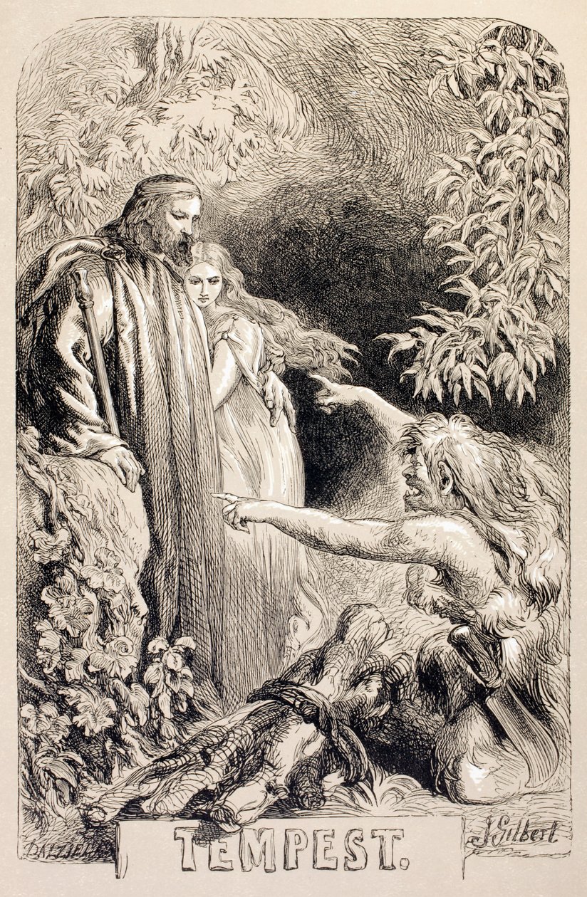 Illusztráció a viharhoz, a „The Illustrated Library Shakespeare”-ből, 1890-ben Londonban alkotó: John Gilbert
