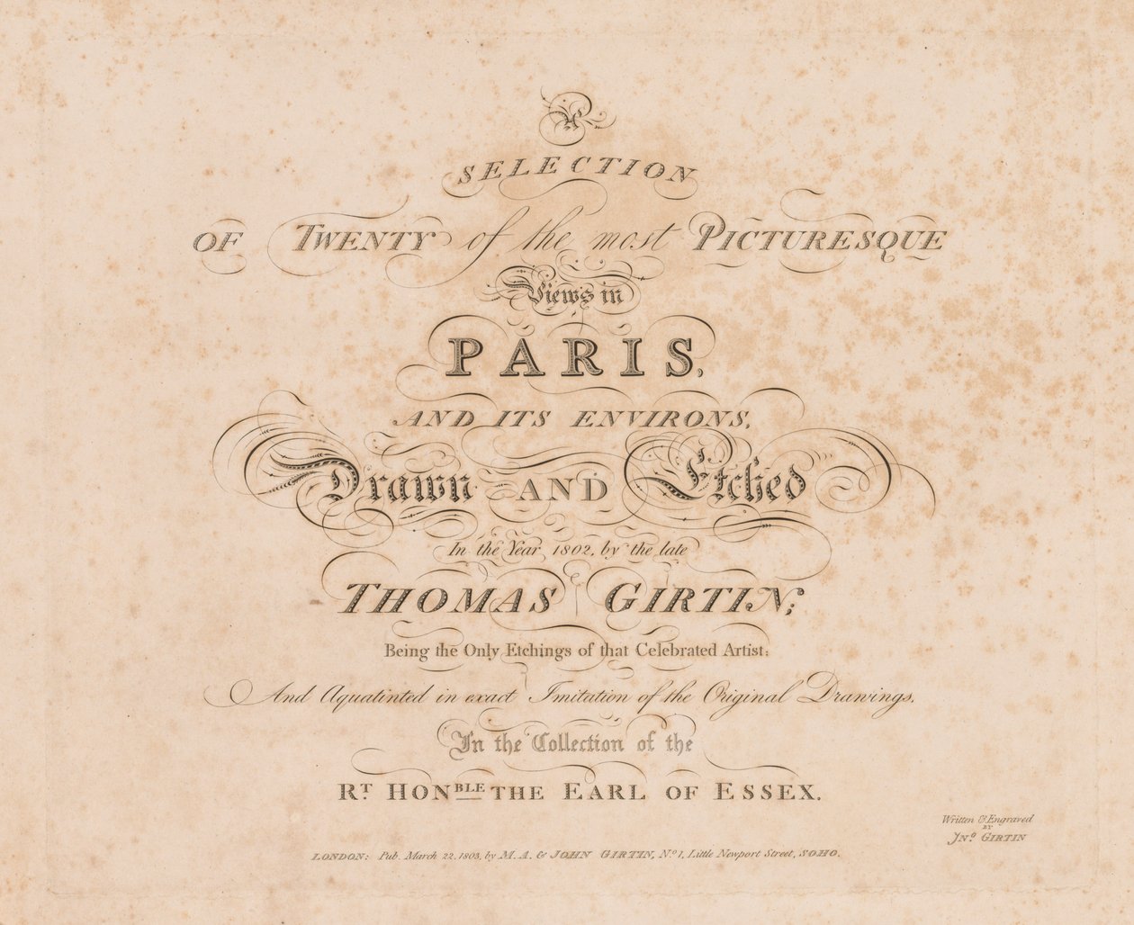 Válogatás a húsz legfestőibb kilátásból Párizsban és környékén: Címlap, 1803. alkotó: John Girtin