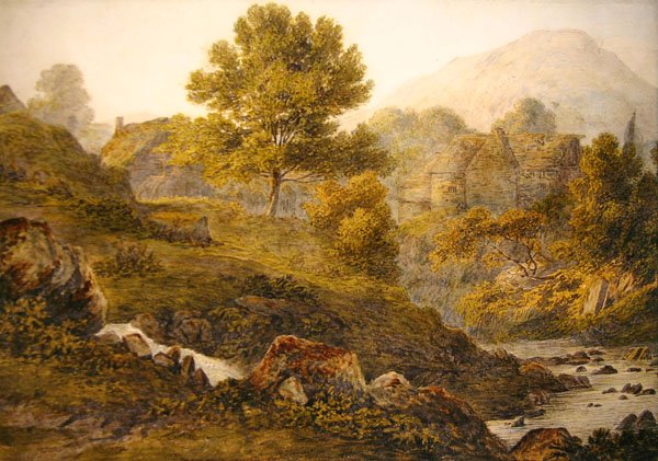 Hegyi tanya (akvarell papíron) alkotó: John Glover