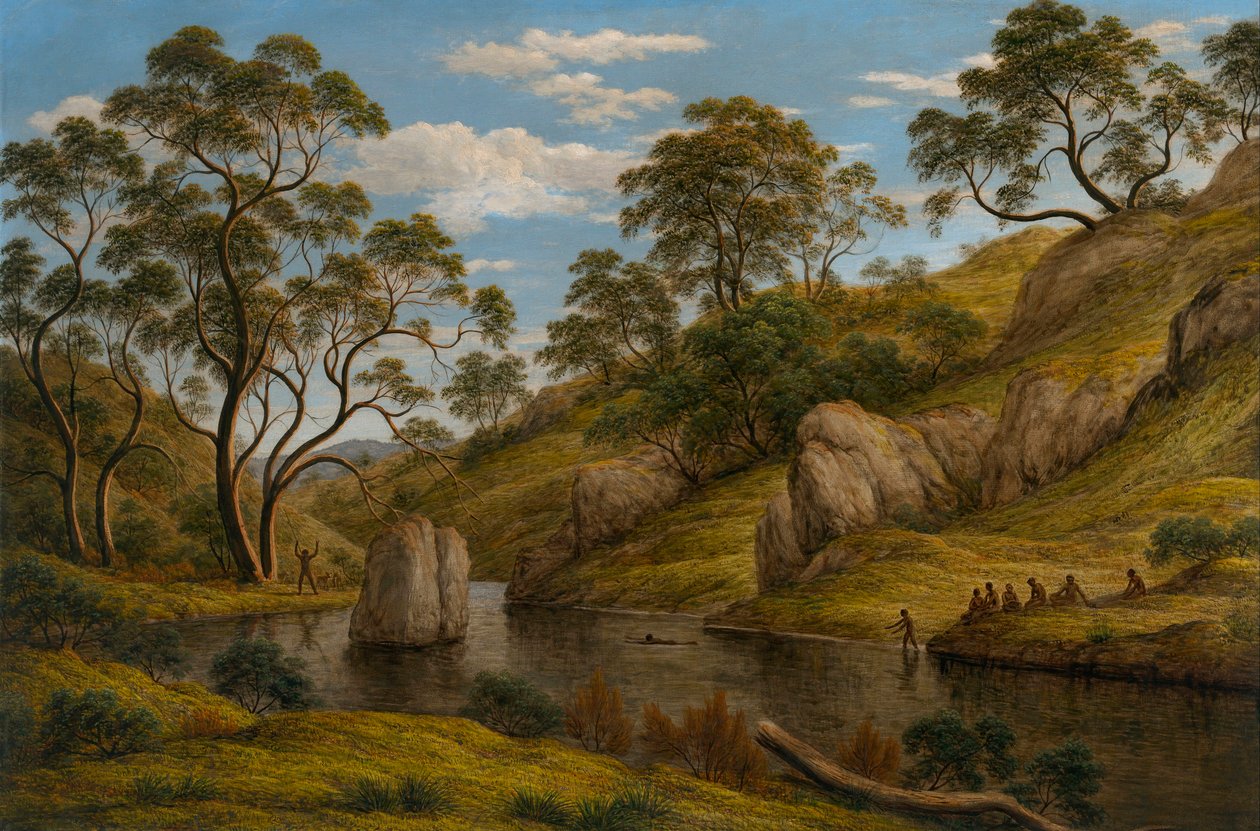 ""Diane au bain, Terre de Van Diemen (Tasmanie)" (Diana fürdője - Van Diemen földje) John Glover (1767-1849) peinture - 1837 - Olaj, vászon Mérete 96,5x134,5 cm Nemzeti Galéria Ausztrália, Canberra alkotó: John Glover