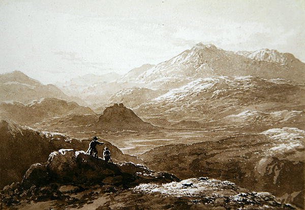 Dolwyddelan kastély és Moel Siabod (akvarell papíron) alkotó: John Glover