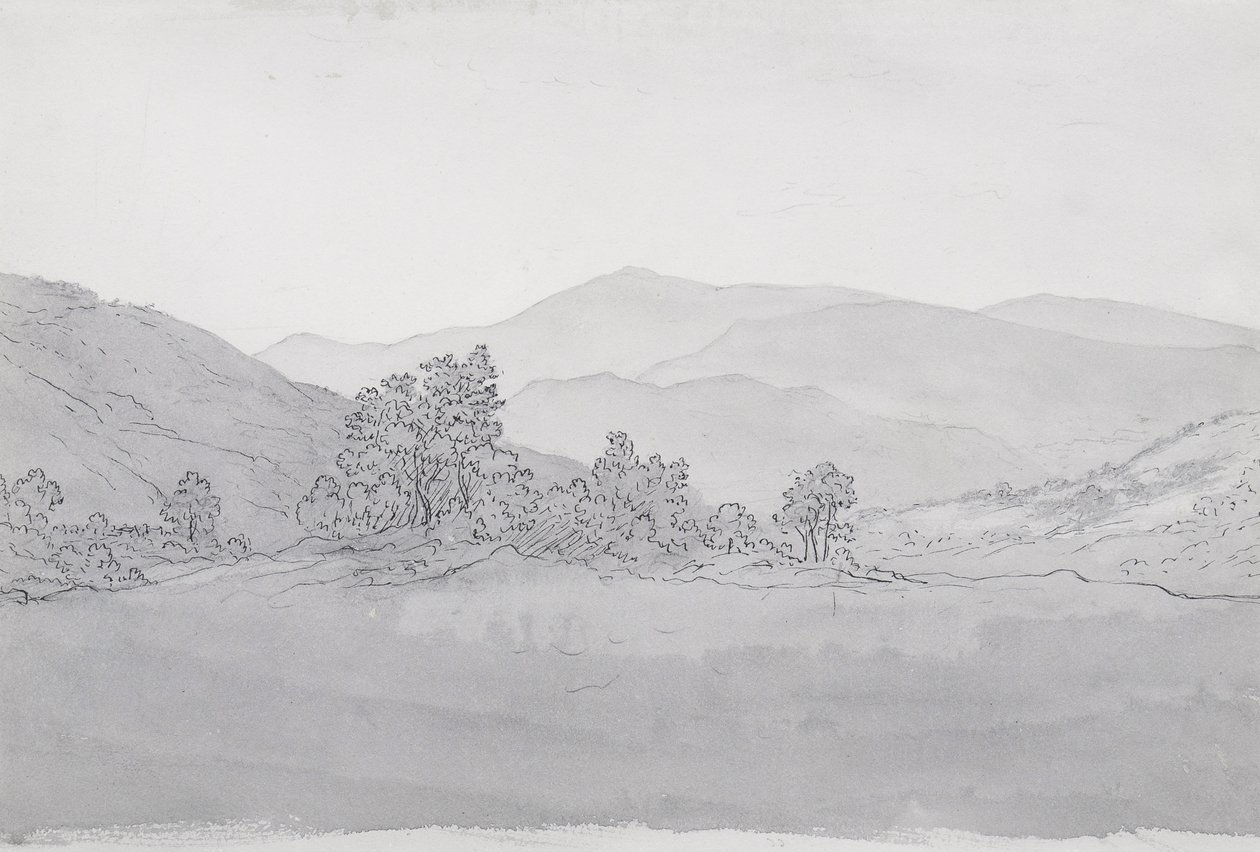 Llantysilio Mountain, Wales (toll, tinta és mosás papíron) alkotó: John Glover