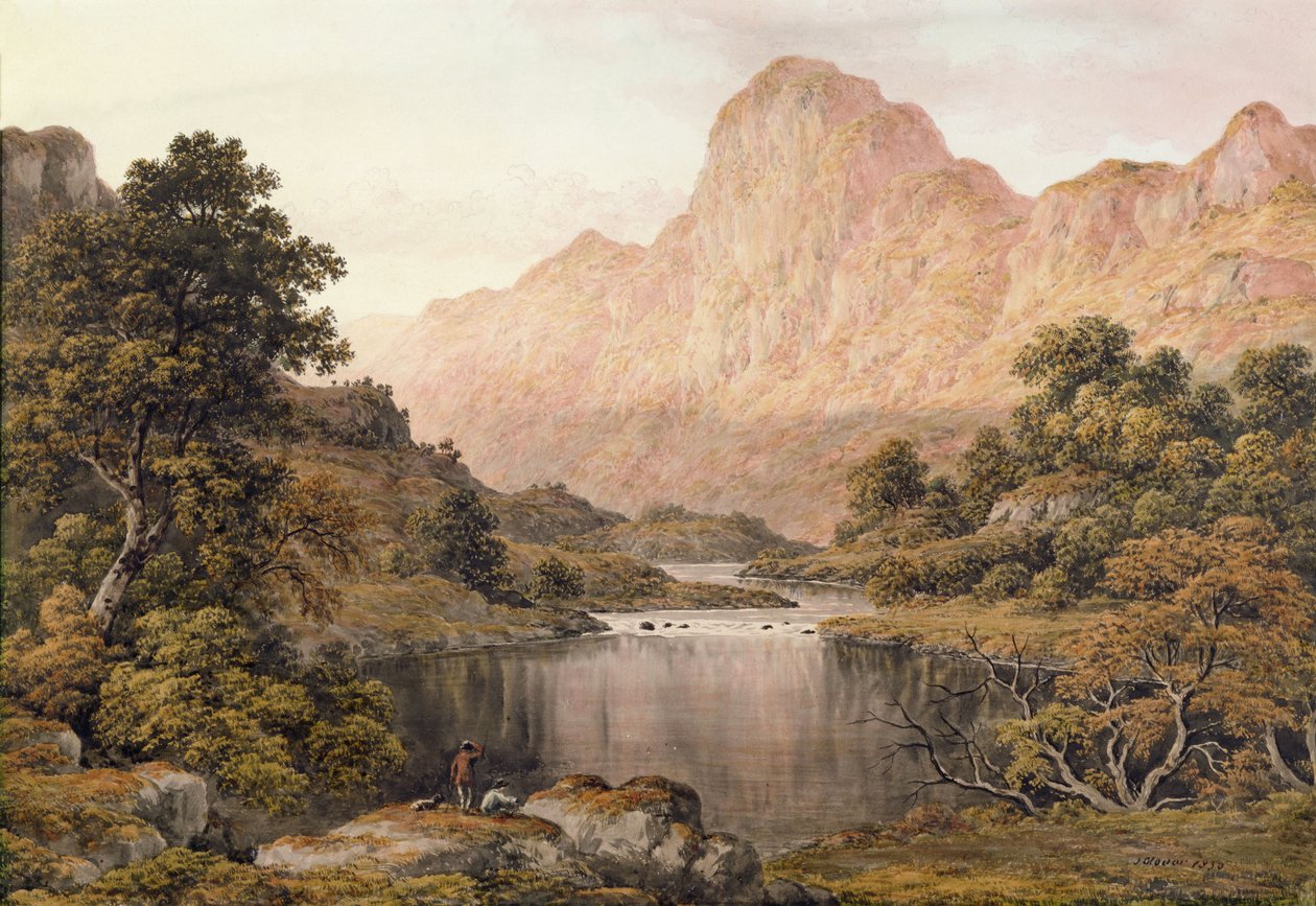 Utazók egy tó mellett a Lake Districtben alkotó: John Glover