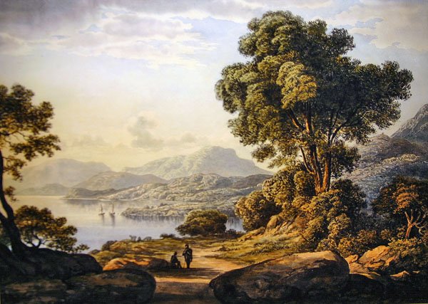 Kilátás a Lake Districtben (akvarell, papír) alkotó: John Glover