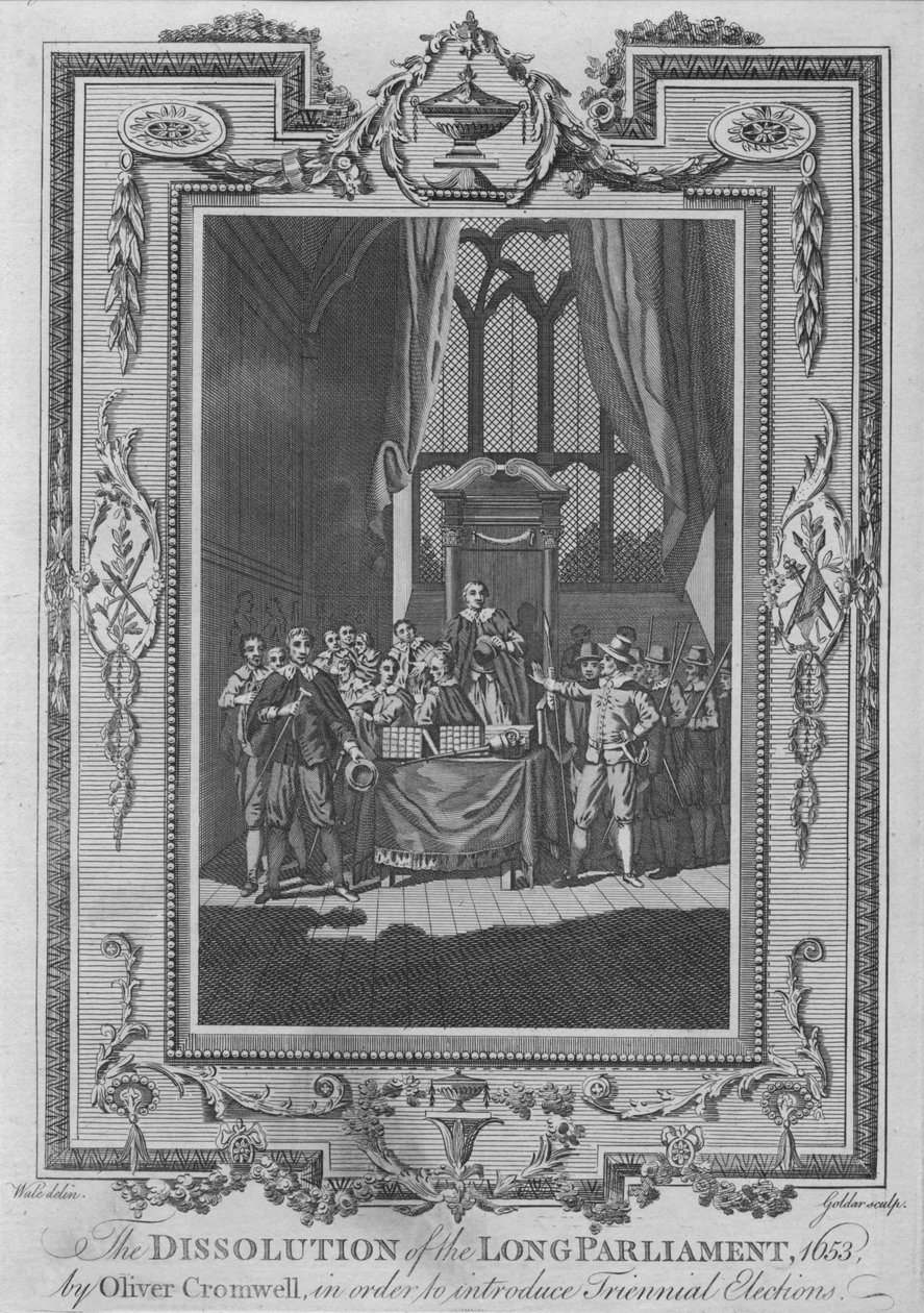 A hosszú parlament feloszlatása, 1653, Oliver Cromwell, a Triennial Ele bemutatása érdekében alkotó: John Goldar