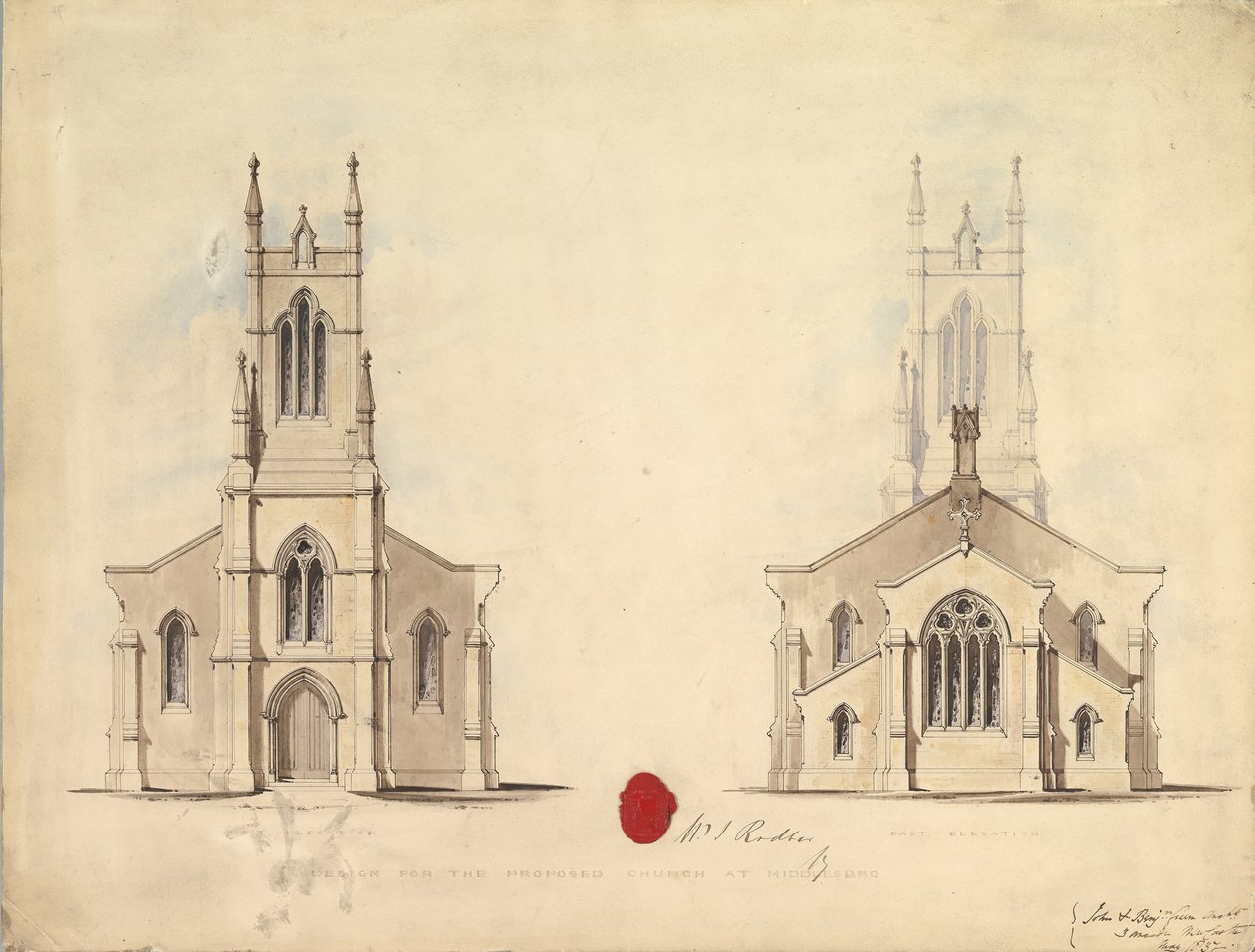 Tervezés a javasolt Middlesborough-i templomhoz, 1837 alkotó: John Greenwood