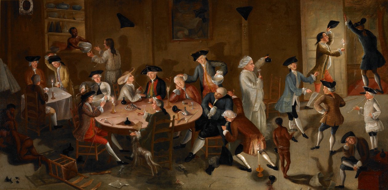 Tengeri kapitányok Surinamban, 1752-58 körül (olaj, ágytakaró) alkotó: John Greenwood