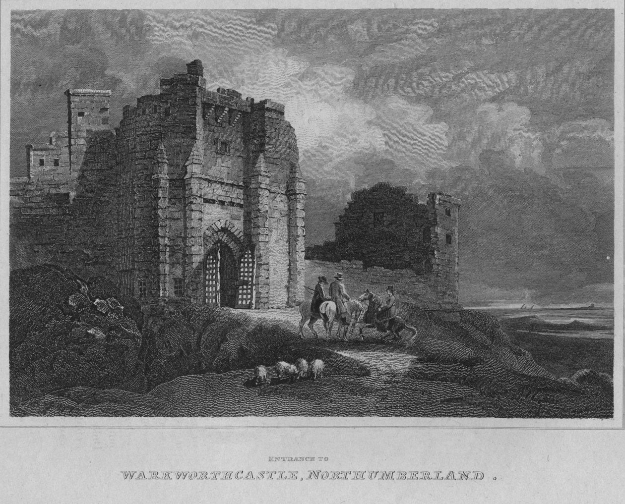 Warkworth kastély bejárata, Northumberland, 1814 alkotó: John Greig
