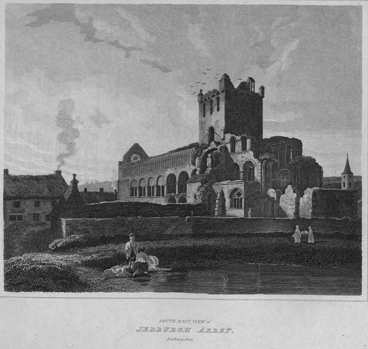 Délkeleti kilátás a Jedburgh-i apátságra. Roxburghshire, 1814 alkotó: John Greig