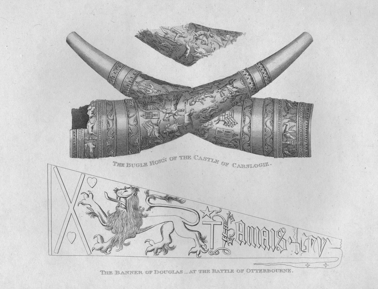 A Carslogie-i kastély bugle kürtje és Douglas zászlója az otterbourne-i csatában, alkotó: John Greig