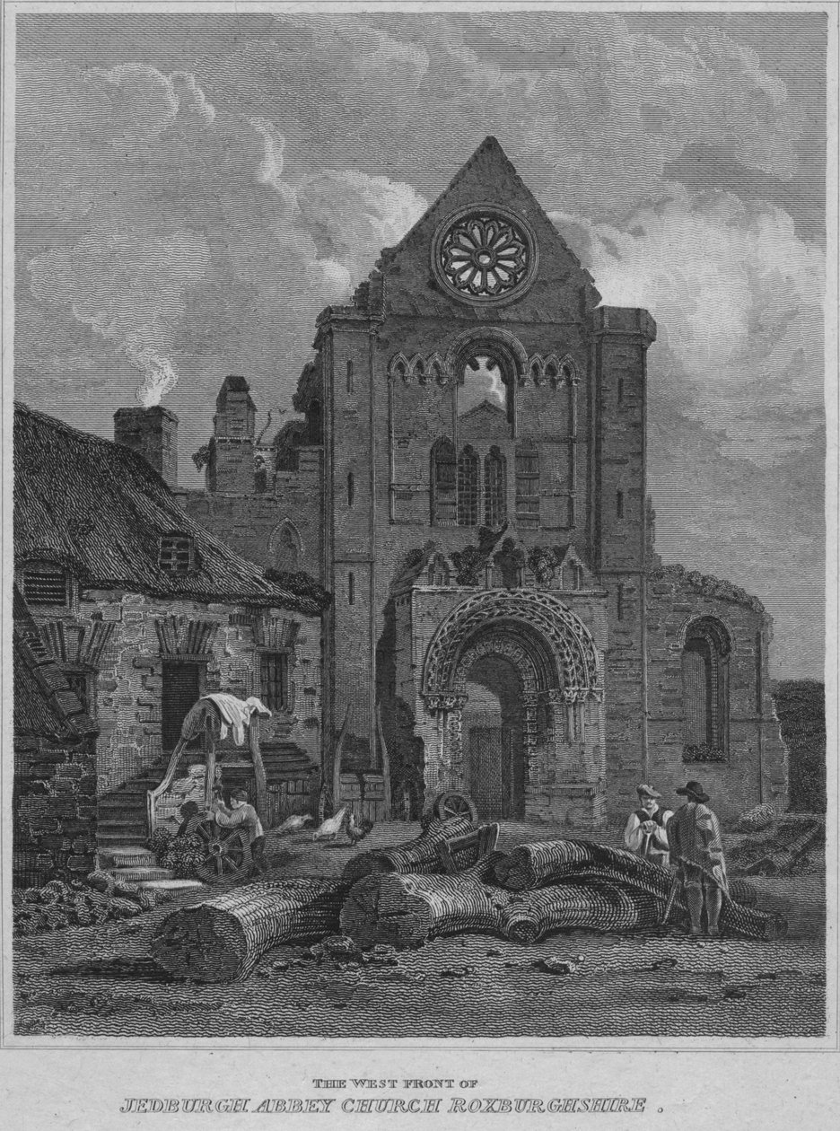 A Jedburgh Abbey Church Roxburghshire nyugati frontja, 1814 alkotó: John Greig