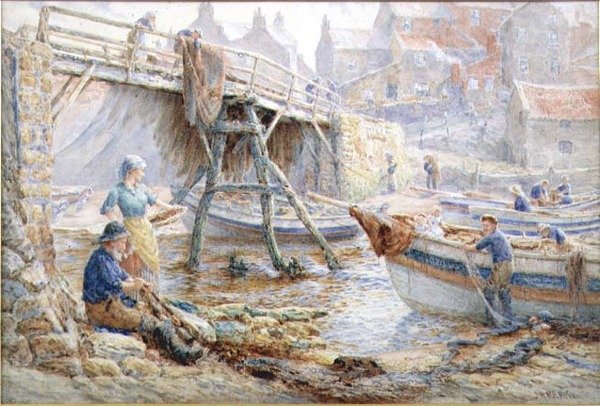 A hálók javítása, foltok (akvarell) alkotó: John H. Parkyn