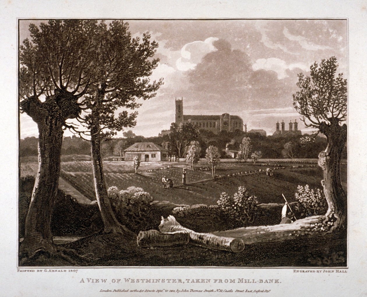 Westminster kilátása a Millbank felől, London, 1807 alkotó: John Hall