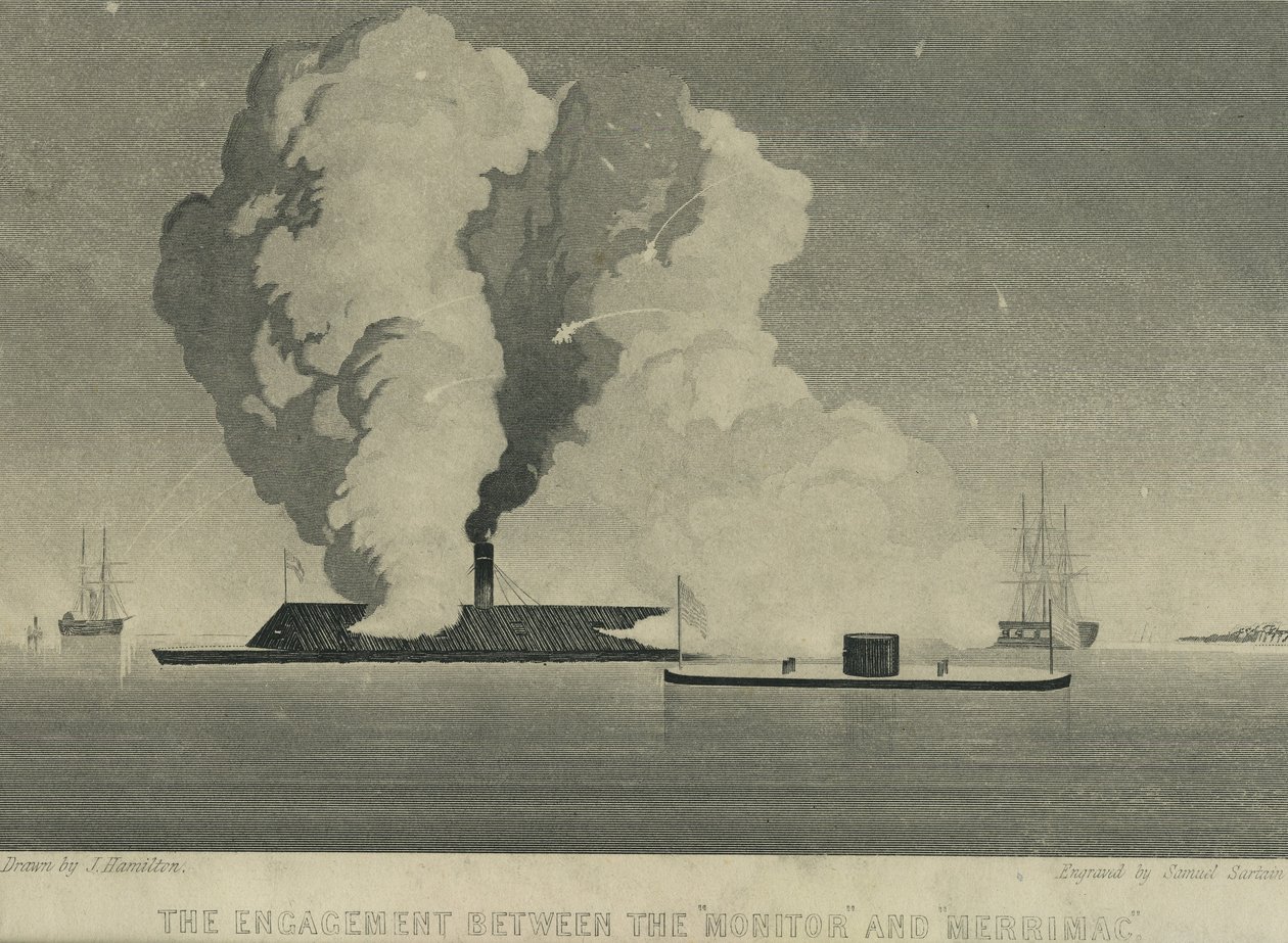Az Eljegyzés a Monitor és a Merrimac között, 1863 körül alkotó: John Hamilton