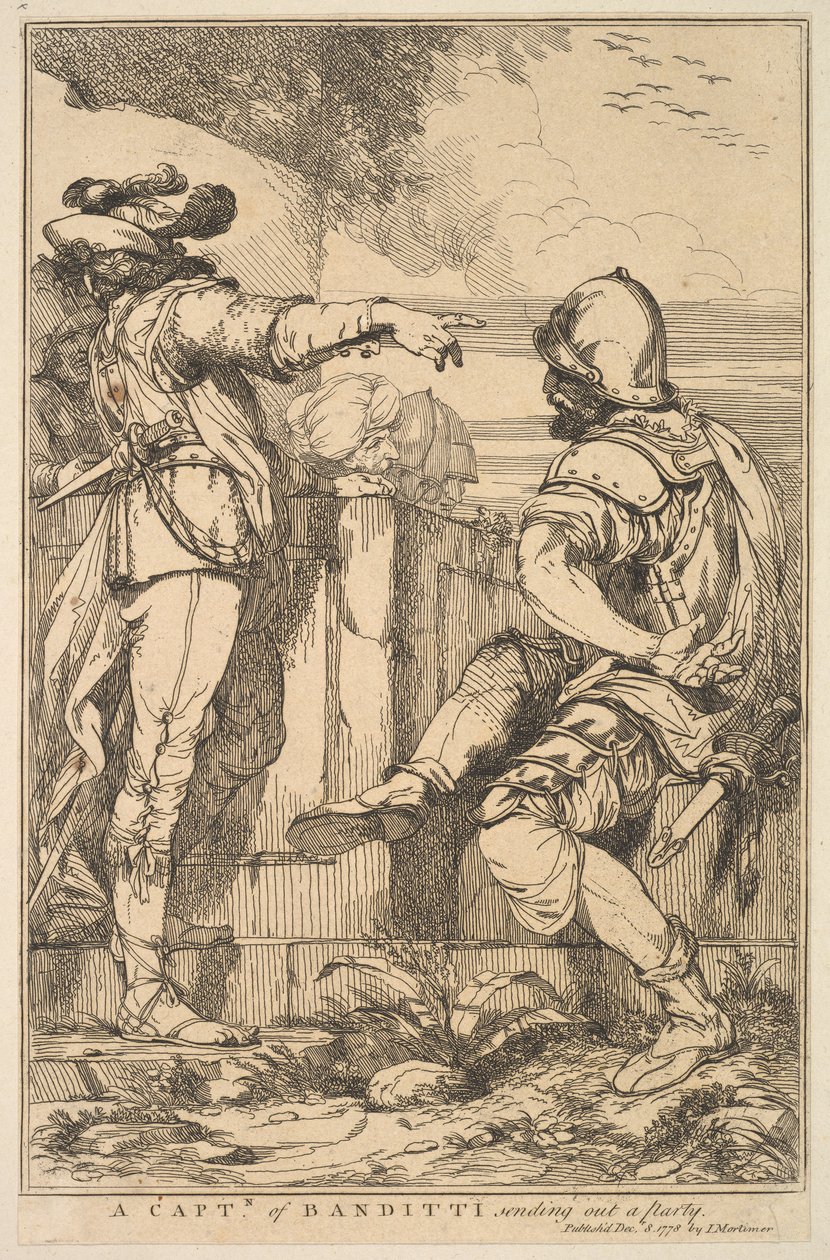 Banditti kapitánya 1778. december 8-án, tizenöt rézkarcból küld egy partit, amelyet ...-nak szenteltek. alkotó: John Hamilton Mortimer