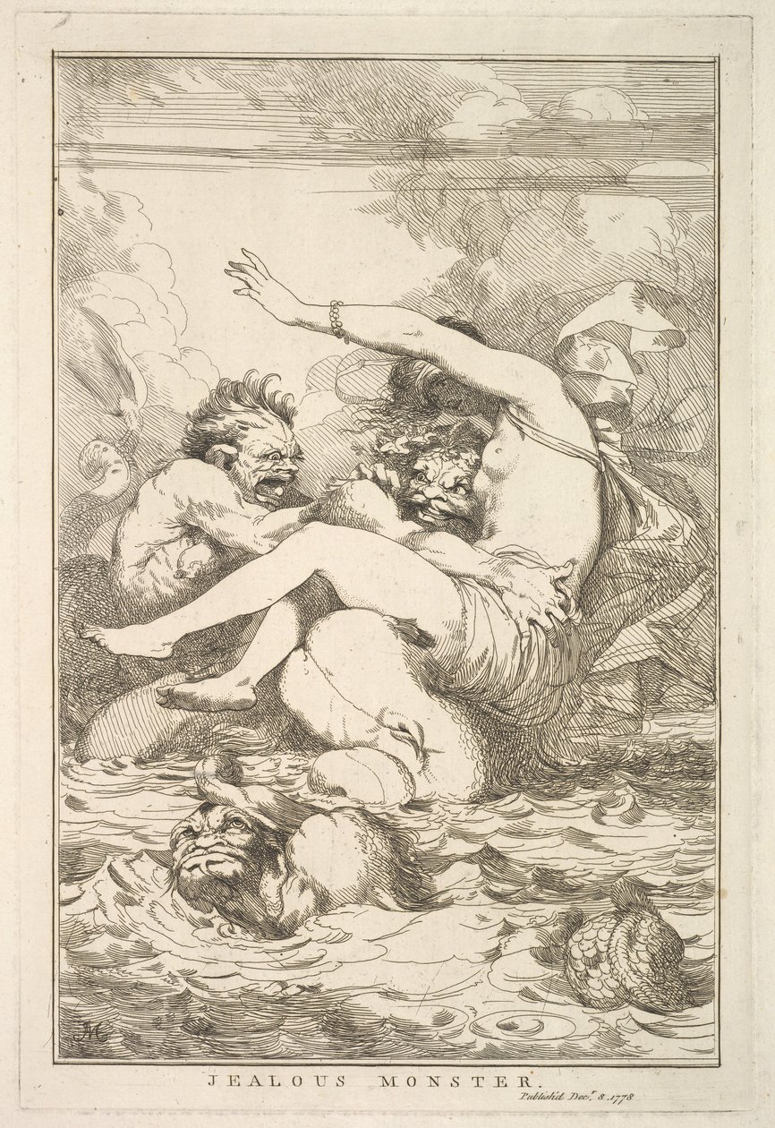 Féltékeny szörny Sir Joshua Reynoldsnak dedikált tizenöt rézkarcból, 1778. december 8. alkotó: John Hamilton Mortimer